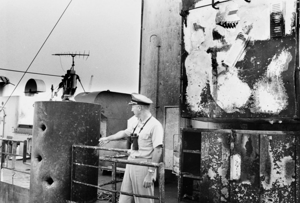 Commander William L McGonagle Commanding Officer, USS Liberty (AGTR-5) on board his ship, June 11th 1967 (50344895862)
