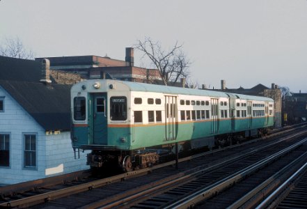 CTA 2-car train approaching Belmont Ave. Station on April 9, 1966 (22233677238)