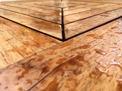 Wood table rain photo