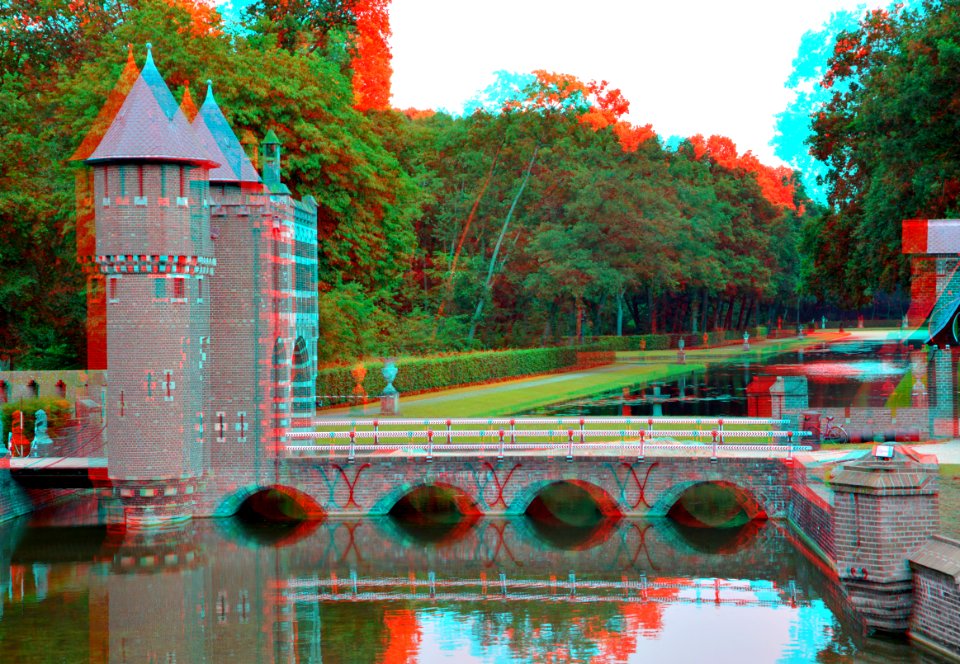 Duivenpoort en Kruisvijver Kasteel de Haar 3D (19489846812)