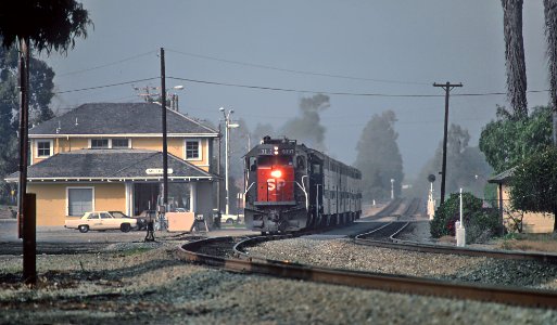 Four Trains Departing Millbrae with SP Power, January 1985 -- 6 Photos (30964019351)
