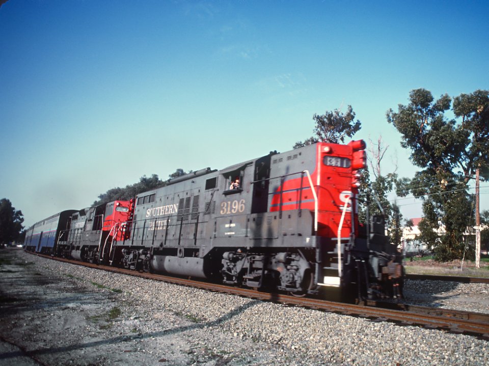 Four Trains Departing Millbrae with SP Power, January 1985 -- 6 Photos (30935841772)