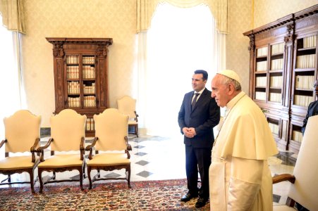 Franciscus with Zoran Zaev during his trip in the Vatican City in 2018 - 1