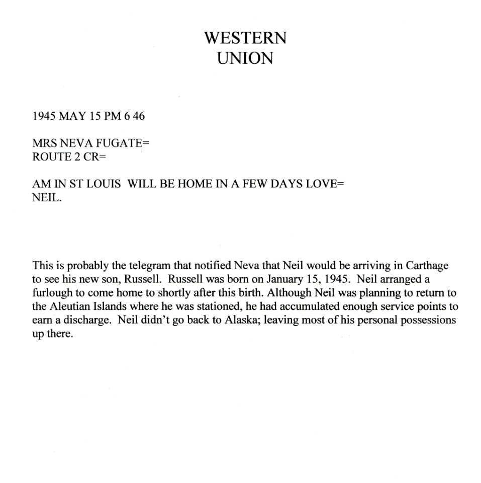 Fugate Western union telegram 1945 (24850136773)