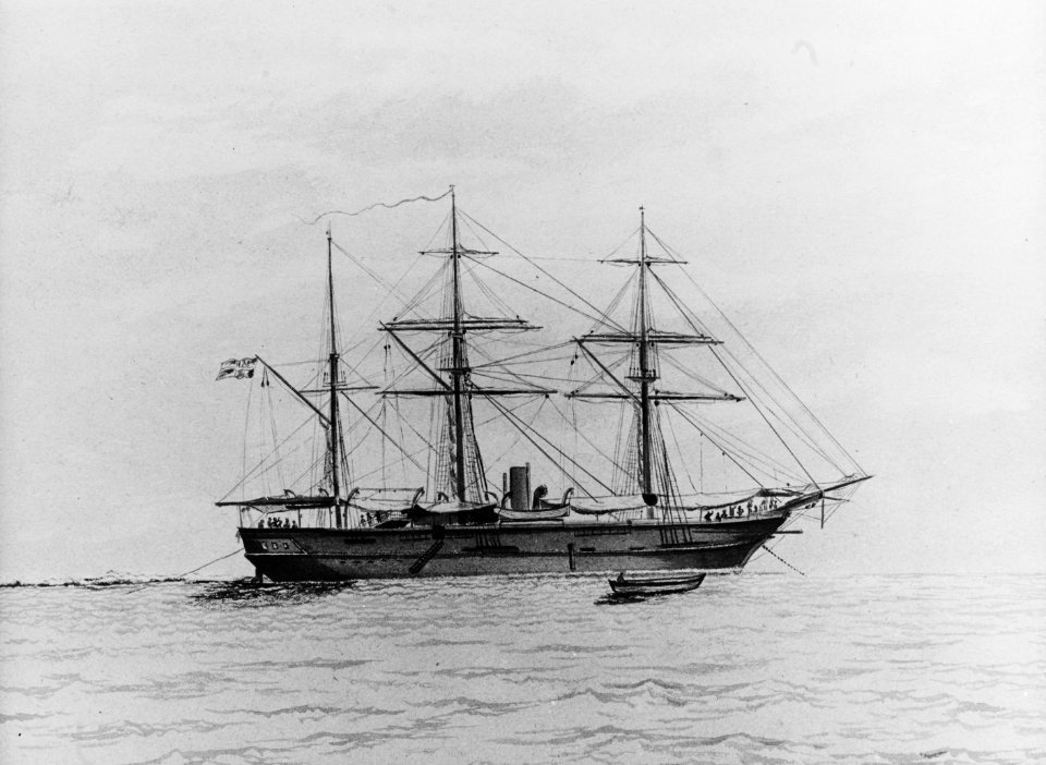 German gunboat Adler at anchor in Apia Harbor Samosa prior to the storm, 15-16 March 1889 (50344788218)