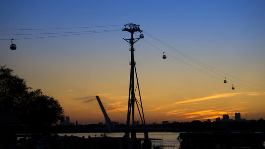 Sunset backlighting ropeway