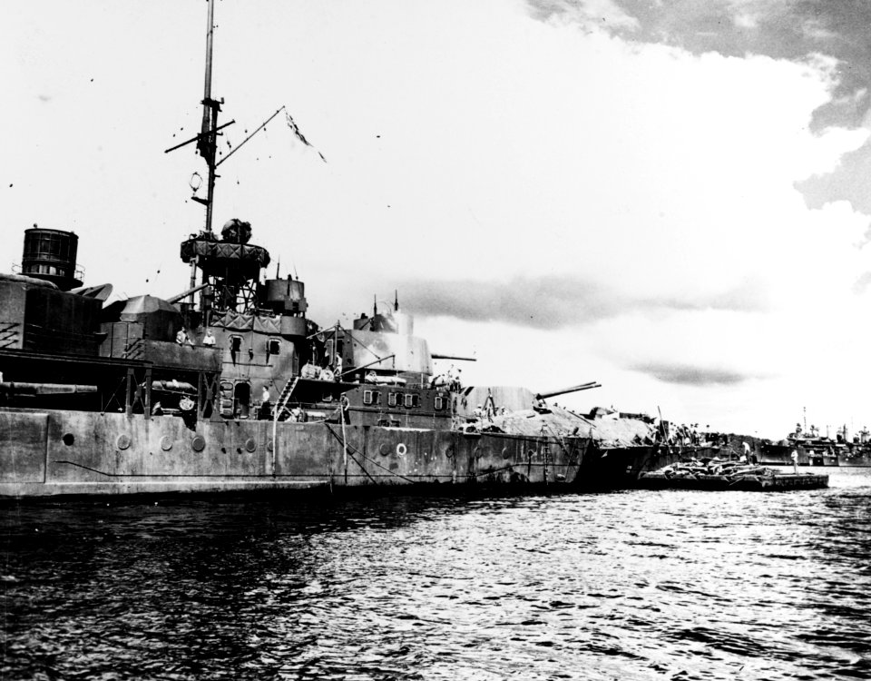 HMAS Hobart Ex HMS Apollo at Espiritu Santo, New Hebrides, on 23 July 1943, (51004308505)