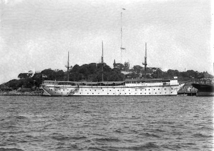 HMAS Tingira (1912-1927) (Ex Sobraon) moored in Rose Bay. (50071649908)