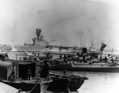 HMS Hermes anchored in the Huangpu River, off Shanghai, China, Dec 11th 1930. (50862786771)