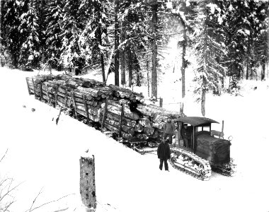 Holt Caterpillar hauling logs Eagle Lake Sawmills, Giscome BC in 1925. (50568818518)
