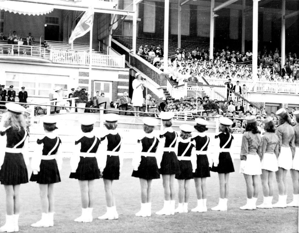 HRH Princess Alexandra at a youth rally, Exhibition Grounds, Brisbane, 6 September 1959 (5948385203)