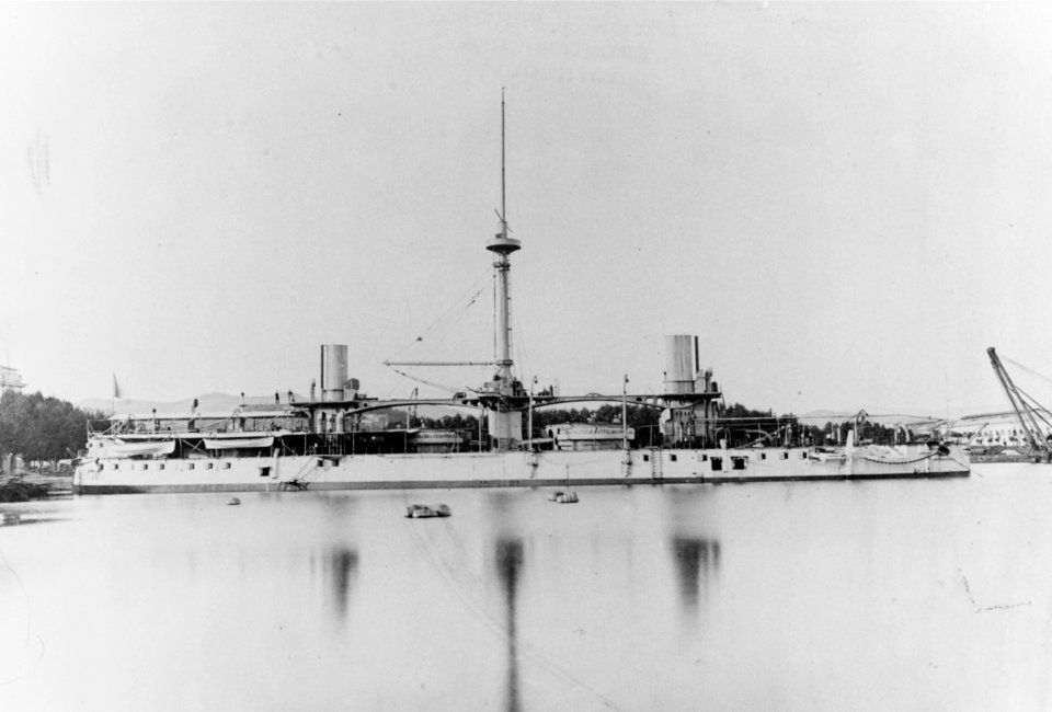 Italian ironclad Caio Duilio. Photographed at La Spezia Navy Yard, at about the time of her completion in 1880. (48881836282)