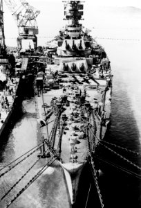 Italian Battleship Roma during 1942 while completing at the Trieste shipyard of the Cantieri Riuniti dell'Adriatico (50319625118)