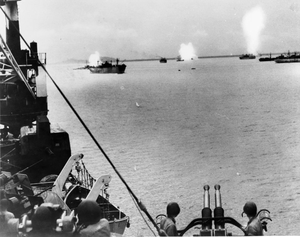 Japanese Kamikaze Attack on three US ships off Leyte in November 1944. (50232332741)