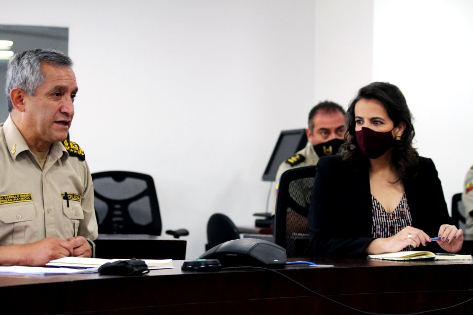 La ministra de Gobierno, María Paula Romo, en videoconferencia con el Mando Policial, se realizó la presentación de los nuevos comandantes de la Policía, de las zonas y subzonas del país. 13.10.2020 (50472006787)