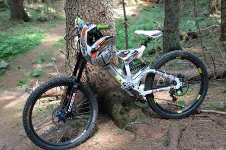 Helmet forest mountain bike photo