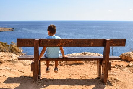 Sea infinity blue bench photo