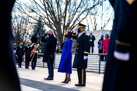 President Joseph R. Biden, Jr. and Vice President Kamala Harris participated in a Presidential Armed Forces Full Honors Wreath-Laying Ceremony at the Tomb of the Unknown Soldier at Arlington National Cemetery (50856929743) photo