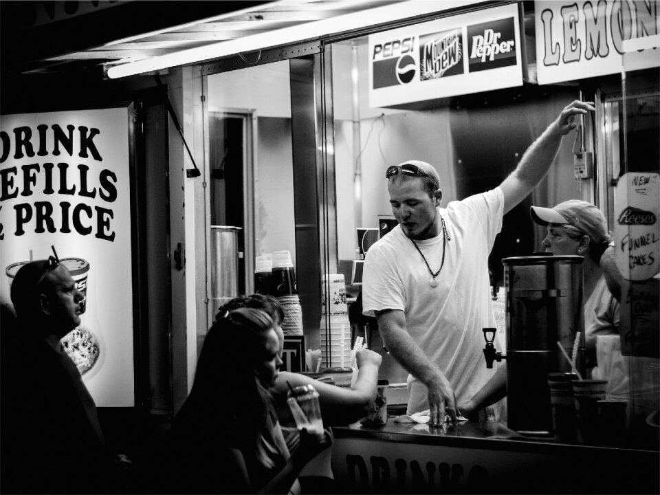 People ordering gray food
