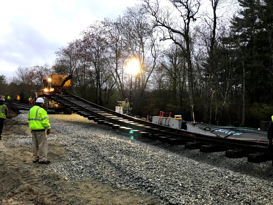 South Coast Rail, May 2019, Track Reinstalled After Culvert Work, Berkley (32853548907)