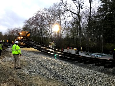 South Coast Rail, May 2019, Track Reinstalled After Culvert Work, Berkley (32853548907)