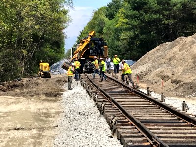 South Coast Rail track work in Berkley, May 2019