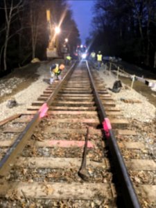 South Coast Rail, January 2020, Lakeville Track Set over New Culvert (49356706823)