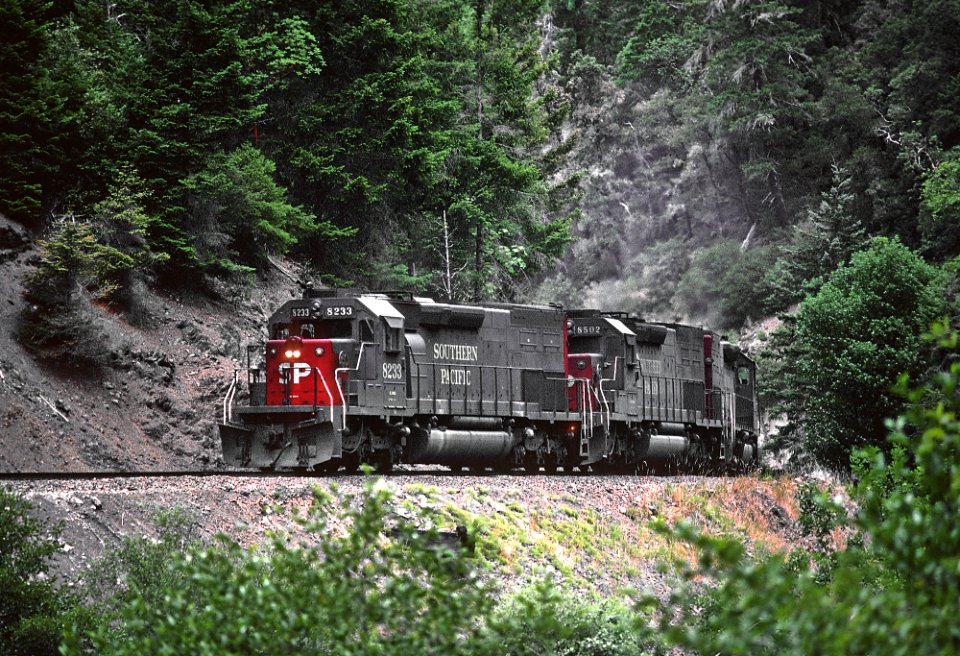 SP 8233, 8502, and 8234 Tunnel Motors in Cow Creek Canyon, OR on July 30, 1982 (32778283220)