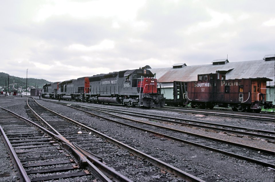 SP 8965 and caboose 1111 at Roseburg, OR on July 30, 1982 (32315836714)