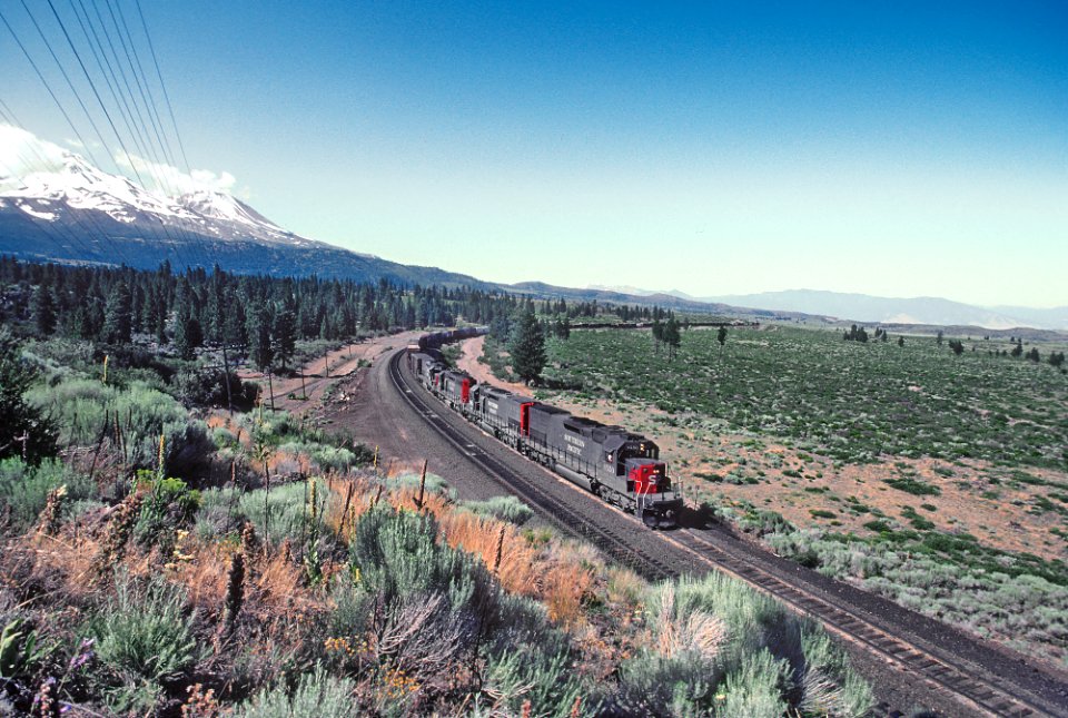 SP 8550, 8291, 7311, and 8313 in the siding at Andesite, CA in August 1982 -- 4 Photos (32508299194)