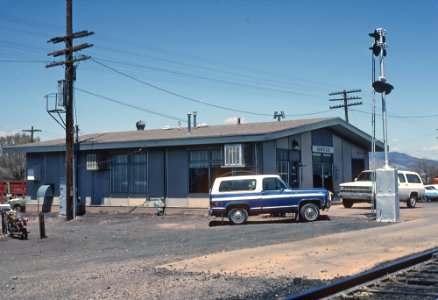 SP train orders office, yard office, and crew change point at Carrizozo, NM in April 1983 (32244058833)