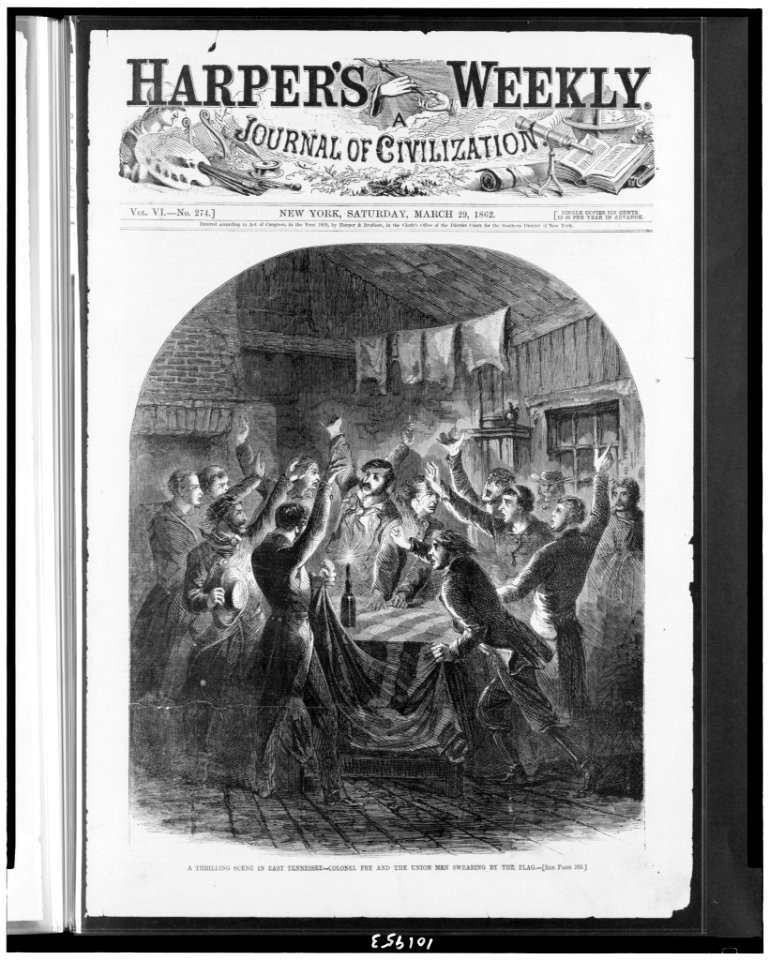 A Thrilling scene in east Tennessee-Colonel Fry and the Union men swearing by the flag LCCN90714771