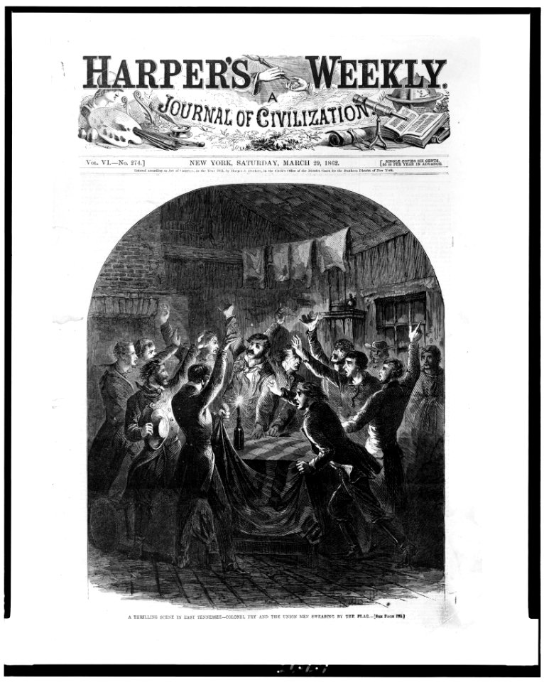 A Thrilling scene in east Tennessee-Colonel Fry and the Union men swearing by the flag LCCN93502329