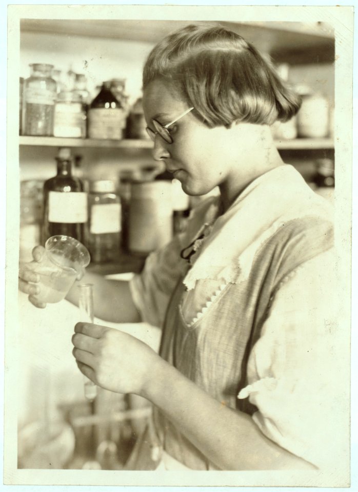A Third year high school girl in the chemical laboratory - Greenbank Consolidated School. LOC nclc.04376