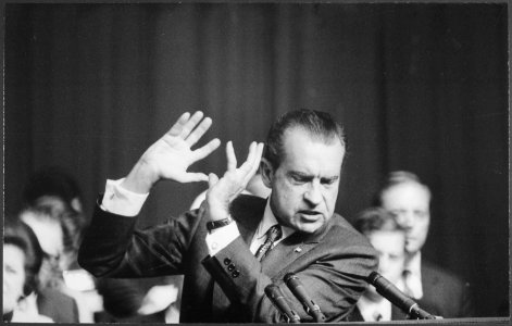A three frame sequence of Richard M. Nixon giving a speech - NARA - 194695