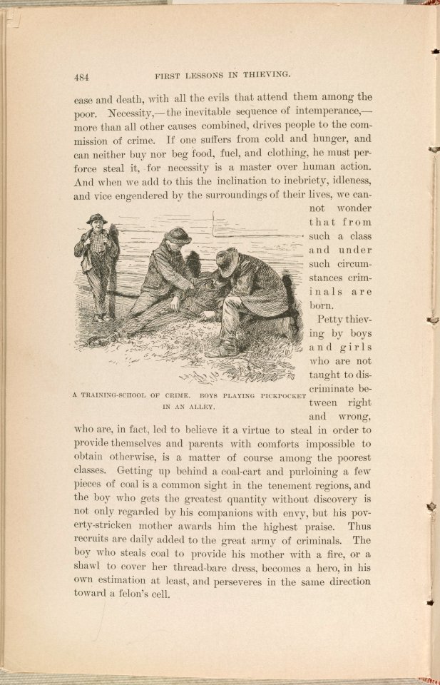 A training-school of crime Boys playing pickpocket in an alley. LCCN2012647178