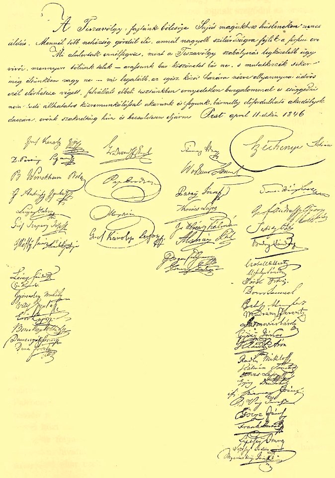 A Tisza szabályozás kezdeményezőinek szövetséglevele 1846