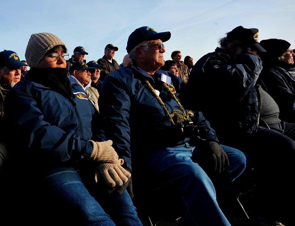 A Veteran and his wife at a memorial service aboard USS Enterprise. (8241543290)