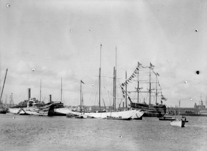 A view from Gosport across Portsmouth Harbour towards the Portsmouth Dockyard semaphore tower. RMG P00021