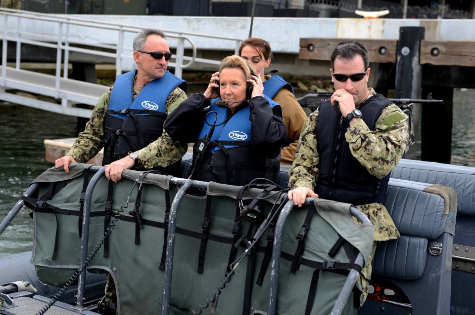 A Vice Adm. tours San Diego harbor in a RHIB. (8456180396)