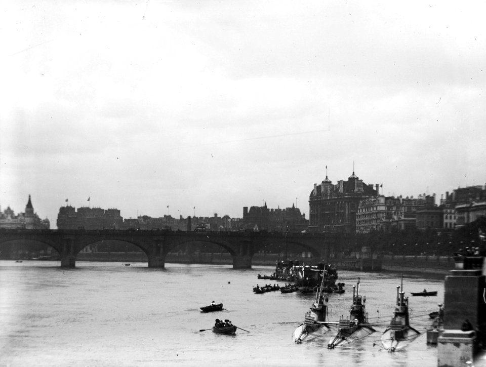 A view looking west from Victoria Embankment towards Waterloo Bridge. RMG P00045