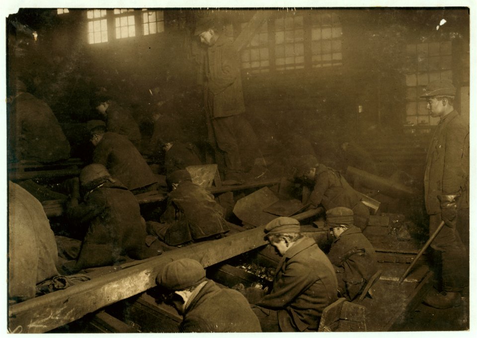 A view of Ewen Breaker of the Pa. (Pennsylvania) Coal Co. The dust was so dense at times as to obscure the view. This dust penetrates the utmost recesses of the boy's lungs. (See labels 1927 LOC nclc.01127