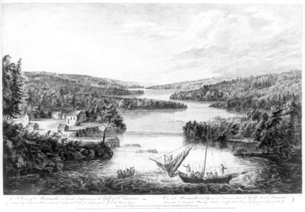 A view of Miramichi, a French settlement in the Gulf of St. Laurence, destroyed by Brigadier Murray detached by General Wolfe for that purpose, from the Bay of Gaspe Vue de Miramichi LCCN2004671403