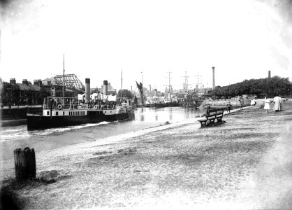 A view of the New Cut from the Promenade with the paddle steamer 'Suffolk' (1895) in bound approaching to her berth. RMG P27513