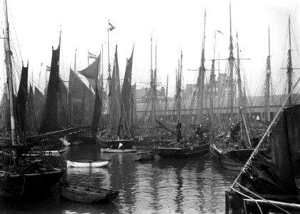 A view of trawlers in the basin at Lowestoft. RMG P27516