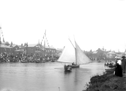A view of the quay at Rowhedge during an unidentified festival, taken from the Wivenhoe side of the River Colne. RMG P27526 photo