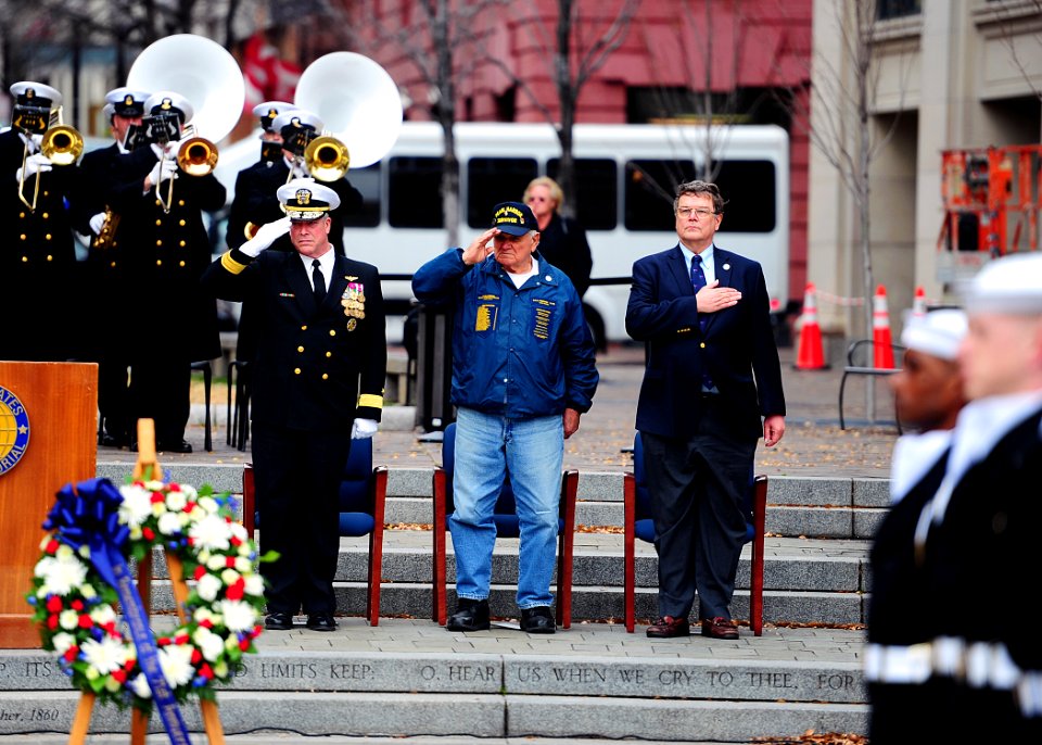 A wreath is presented at the Navy Memorial. (8264507680)
