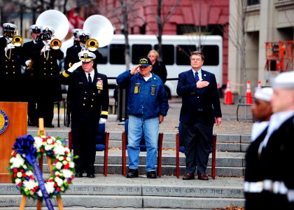 A wreath is presented at the Navy Memorial. (8264507680)