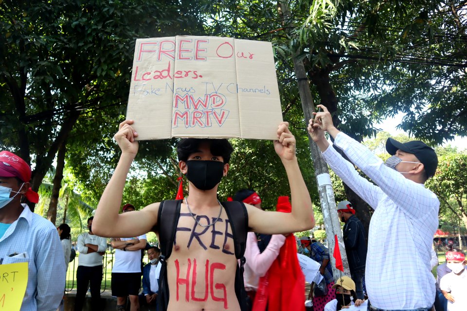 A young protester in Yangon