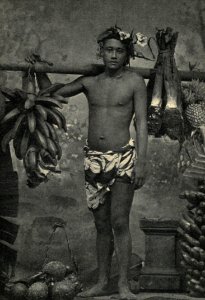 A Young Tahitian Male Hercules carrying fruit to markets, by Coulon